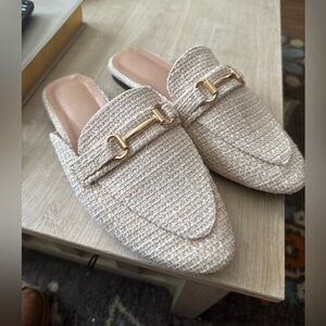 Tweed Slip-On Mules/Flats w/ Gold Bit Detail - Neutral. Great condition. EUR 39